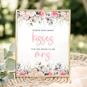 Affiche Combien de baisers Blush Floral Fête des mariées J