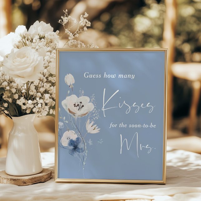 Affiche Combien de baisers Dusty Blue Baby Shower (Créateur téléchargé)