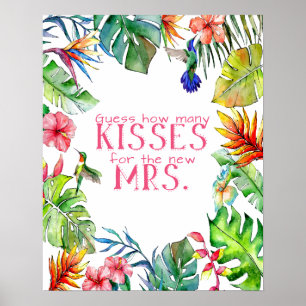 Affiche Combien de baisers Jeu de Baby Shower Tropical Thè