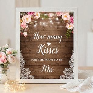 Affiche Combien de baisers Panneau de jeu de Baby Shower r