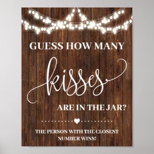 Affiche Combien de bisous Jeu Panneau Pays Fête de mariage