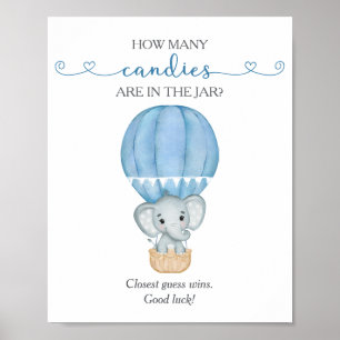 Affiche Combien de bonbons Blue Elephant Baby shower Jeu