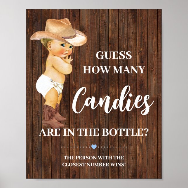 Affiche Combien de bonbons Cowboy Baby shower Jeu (Devant)