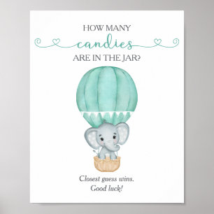 Affiche Combien de bonbons Green Elephant Baby shower Jeu
