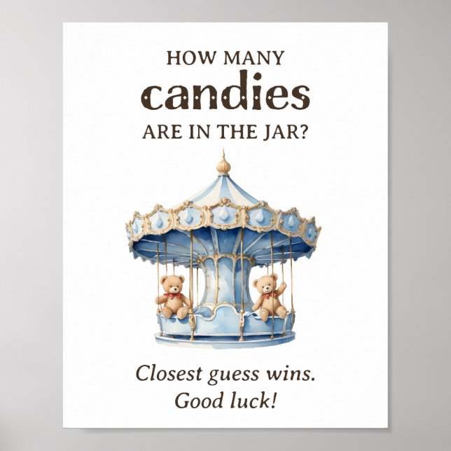 Affiche Combien de bonbons Teddy Bear Twin Boy Baby shower (Devant)