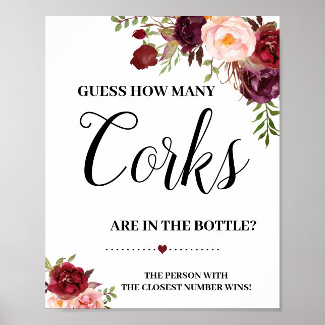Affiche Combien de bouchons jeu de shower de mariage panca (Devant)