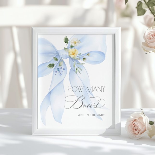 Affiche Combien de Bows Blue floral Bow baby shower (Créateur téléchargé)