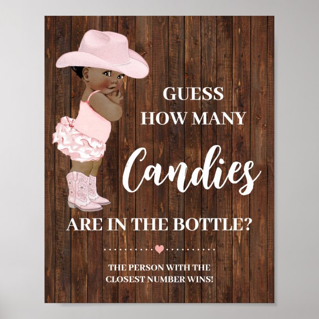 Affiche Combien de Candies AA Cowgirl Baby shower Jeu (Devant)