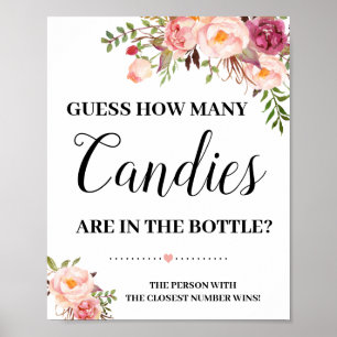 Affiche Combien de Candies douche jeu signe fleurs roses