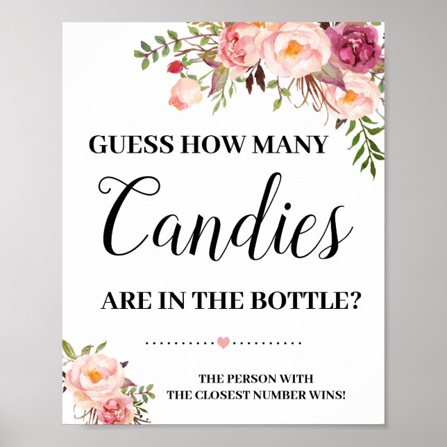 Affiche Combien de Candies douche jeu signe fleurs roses (Devant)