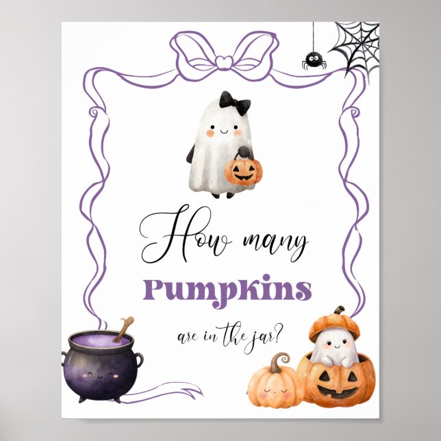 Affiche Combien de citrouilles Halloween violet Nœud (Devant)
