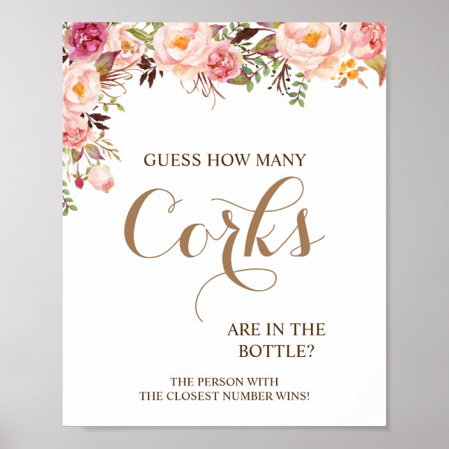 Affiche Combien de Corks Rose Floral Fête des mariées Jeu (Devant)