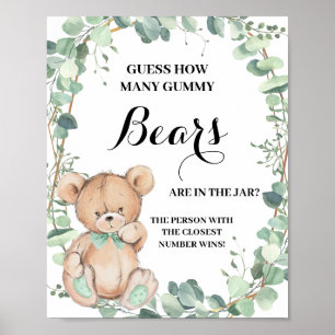 Affiche Combien de Gummy Bears Greenery Baby shower Jeu