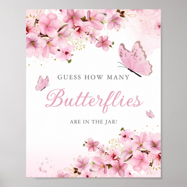 Affiche Combien de papillons dans le baby shower du sucre (Devant)