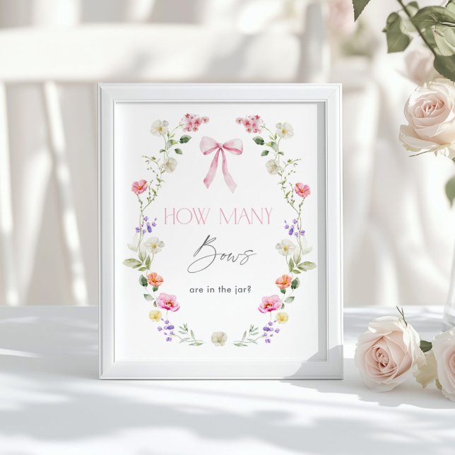 Affiche Combien de rubans Baby shower Fleurs roses  (Créateur téléchargé)