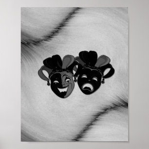 Affiche Comédie et tragédie Théâtre Jester Masques Argent