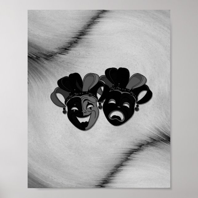 Affiche Comédie et tragédie Théâtre Jester Masques Argent (Devant)