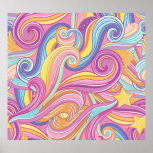 Affiche Comète arc-en-ciel : Ciel magique et rêveur.