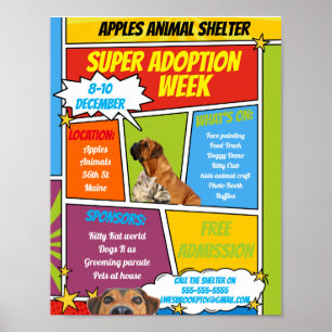 Affiche COMIC adoption d'un abri animal SUPER HERO