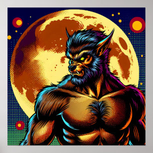 Affiche Comic Book Style Werewolf devant la Pleine lune