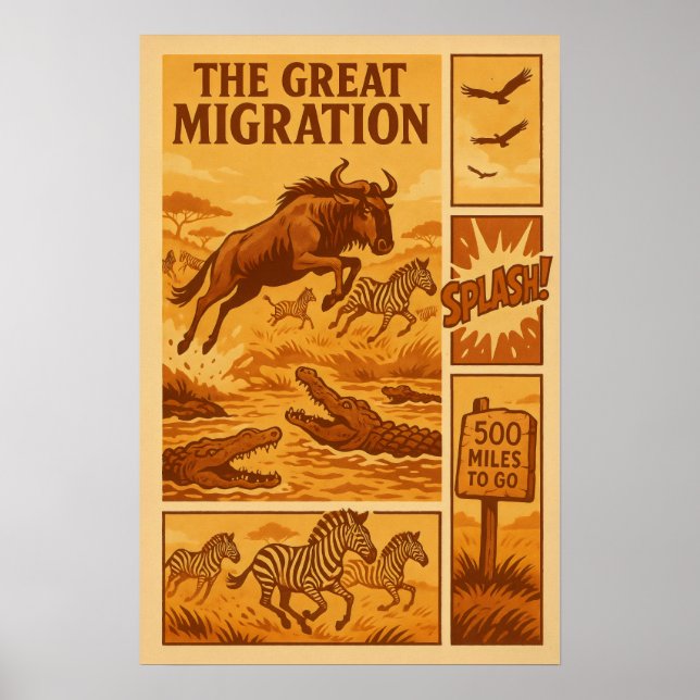 Affiche Comic Safari vintage - La grande migration (Devant)