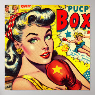 Affiche Comics pour filles de boxe rétro
