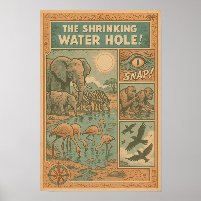 Affiche Comique de survie des trous d'eau rétrécie (Devant)