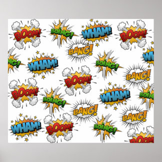 Affiche Comique Onomatopoeia Discours Bubbles Boom Wham Ba