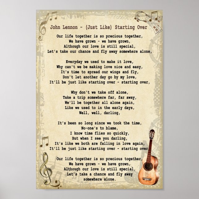 Affiche Comme Commencer Sur La Chanson Lyric Imprimer Vint (Devant)