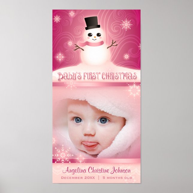 Affiche Commémoration rose "Le premier Noël du bébé" (Devant)
