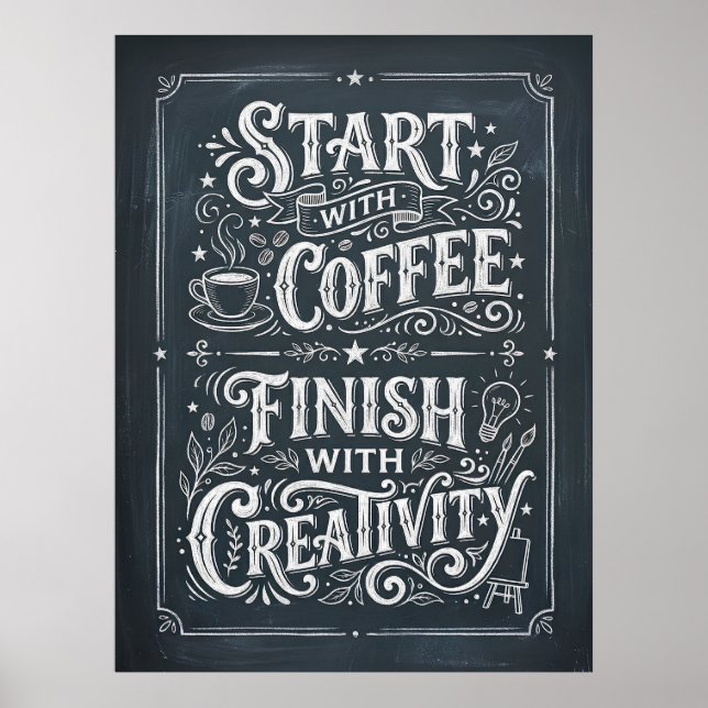 Affiche commencer avec du café finir avec de la créativité (Devant)