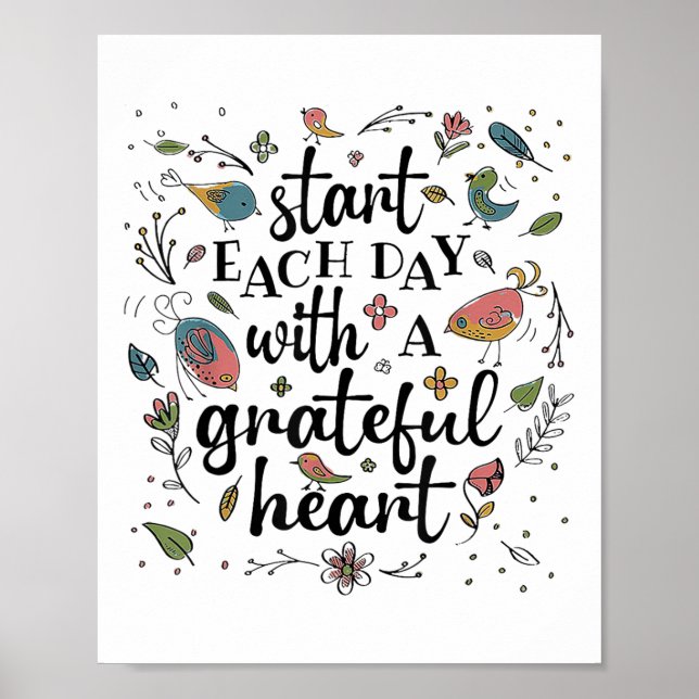 Affiche Commencez Chaque Jour Avec Un Coeur Reconnaissable (Devant)