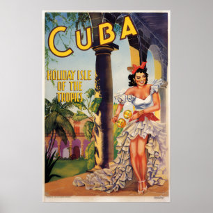 Affiche Commission Touristique Vintage Cuba Tropiques Voya