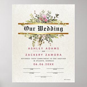 Affiche Commitment Floral Banner Wedding Certificate
