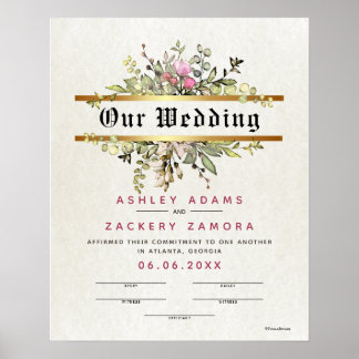Affiche Commitment Floral Banner Wedding Certificate