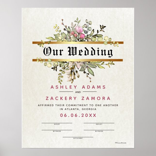 Affiche Commitment Floral Banner Wedding Certificate (Devant)