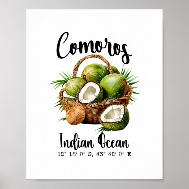 Affiche Comores Cocotier Océan Indien Île Tropicale Gps V (Devant)