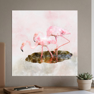 Affiche Compagnie de Flamants Roses dans l'Art à l'Aquarel