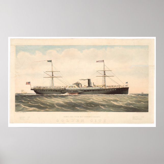 Affiche Compagnie de navires à vapeur Pacific Mail Golden  (Devant)