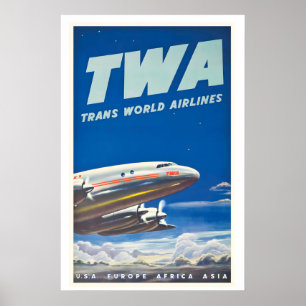 Affiche Compagnies aériennes Avion Avion Voyage USA Europe