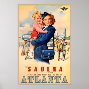 Affiche Compagnies aériennes Sabena Atlanta Géorgie Audrey