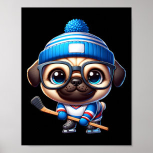 Affiche Compagnon adorable de hockey sur glace Pug