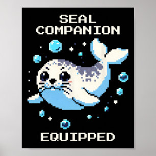 Affiche Compagnon Phoque Équipé Pixel Art Phoque Vibes Rét