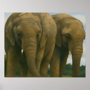 Affiche Compagnons éléphants dans la lumière de Savannah