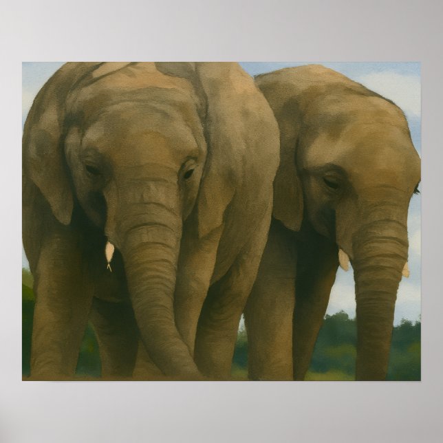 Affiche Compagnons éléphants dans la lumière de Savannah (Devant)