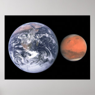 Affiche Comparaison de la taille de la Terre et de Mars da