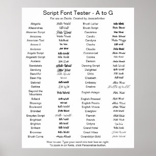 Affiche Comparaison de polices de script Zazzle A - G