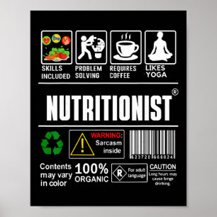 Affiche Compétences d'étiquette de nutritionniste Sarcasme