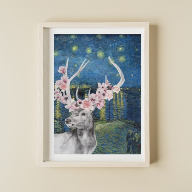 Affiche Compilation Van Gogh Nuit étoilée et cerf floral (Créateur téléchargé)