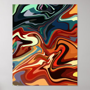 Affiche Composition Abstraite avec Contrastes Chauds et Fr